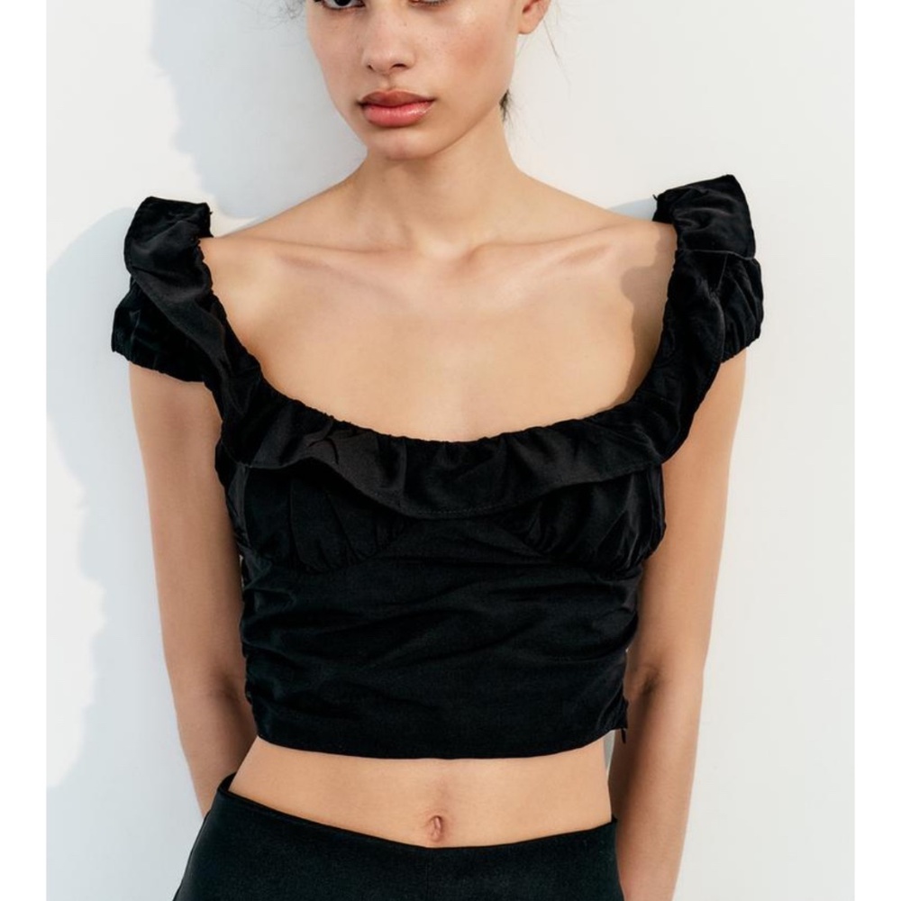 Zara black crop top blouse